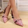 Summer New Pointed Toe Metal Chain High Heel Sandals,Women Thin Heel Closed Toe Sandals