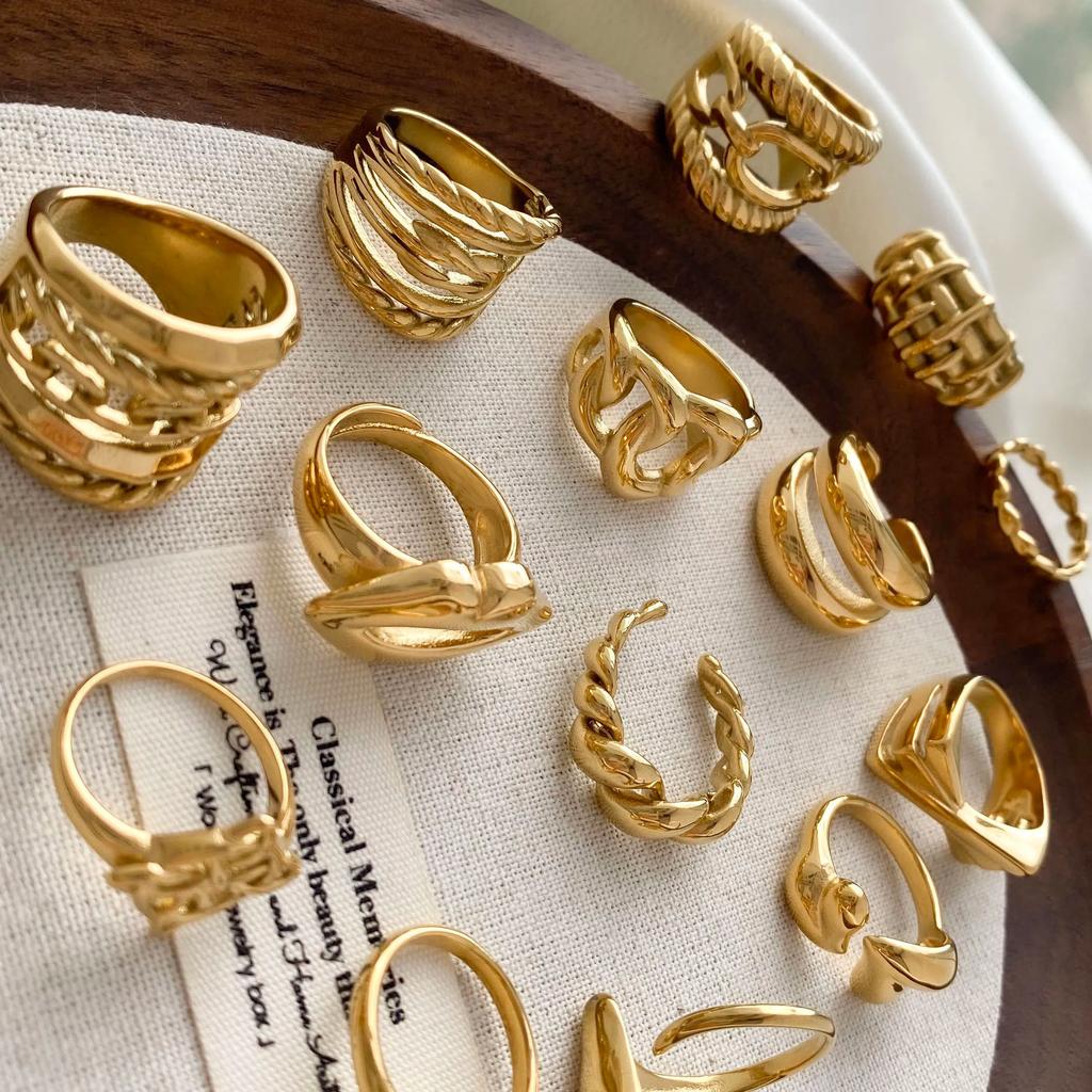 CARLIDANA New Chunky Rings Waterproof Non Tarnish Chunky Heart Stainless Steel Big Gold Plated Open Geometric Rings for Women