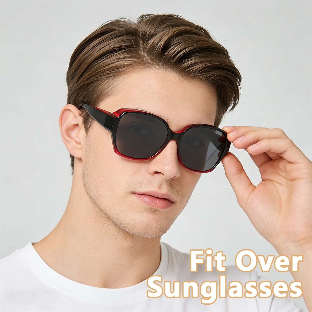 1 Par de Óculos de Sol Para Usar Sobre Óculos Polarizados para Homens Mulheres, Óculos Envolventes Proteção UV400 para Dirigir e Atividades ao Ar Livre T01