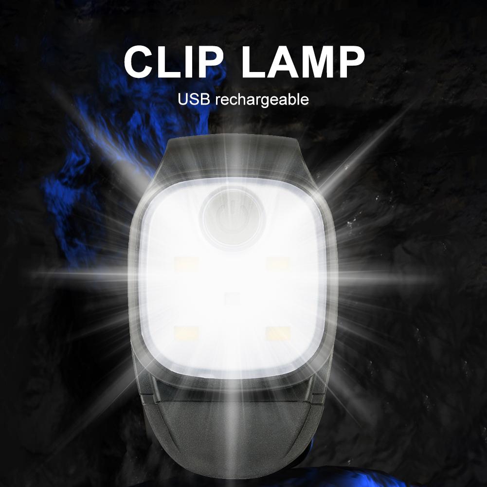 LED Clip Lamp 4 Lighting Modes Running Clip Light Safety Warning for Jogging Night Walking for Fishing Hiking USB Rechargeable