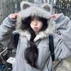 Zuo Shandiaobao Dam Vinter Kattöra Mocka Plyschjacka med Pälskrage Huva