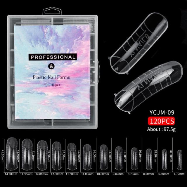 120pcs Kit Plastic Curve False Nails Art Dual Form French Tips Gel Extension Mode Acrylic Manicure Tool Accessories Sets