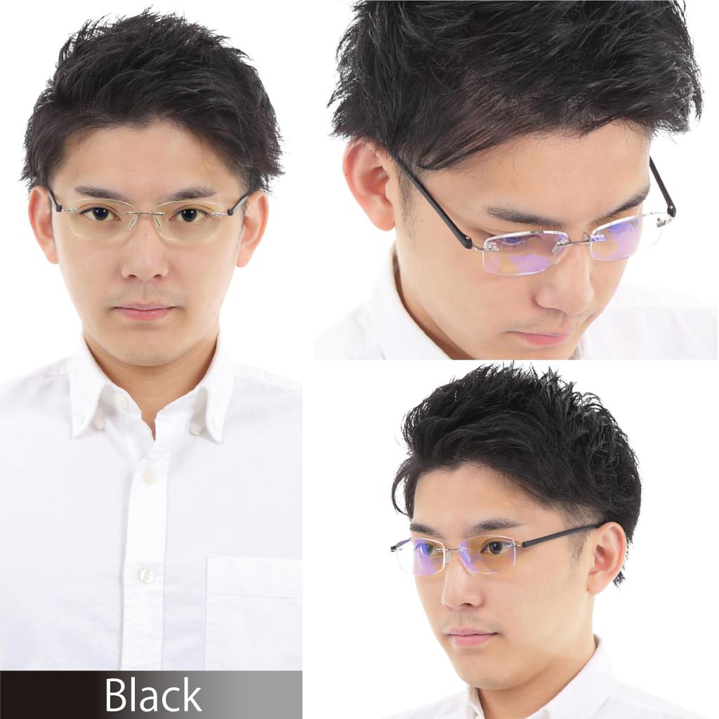 Reading Glasses Borderless Blue Light Cut Black 3 Month Warranty Square Frameless Stylish [PrePiar] 1.0 Men's