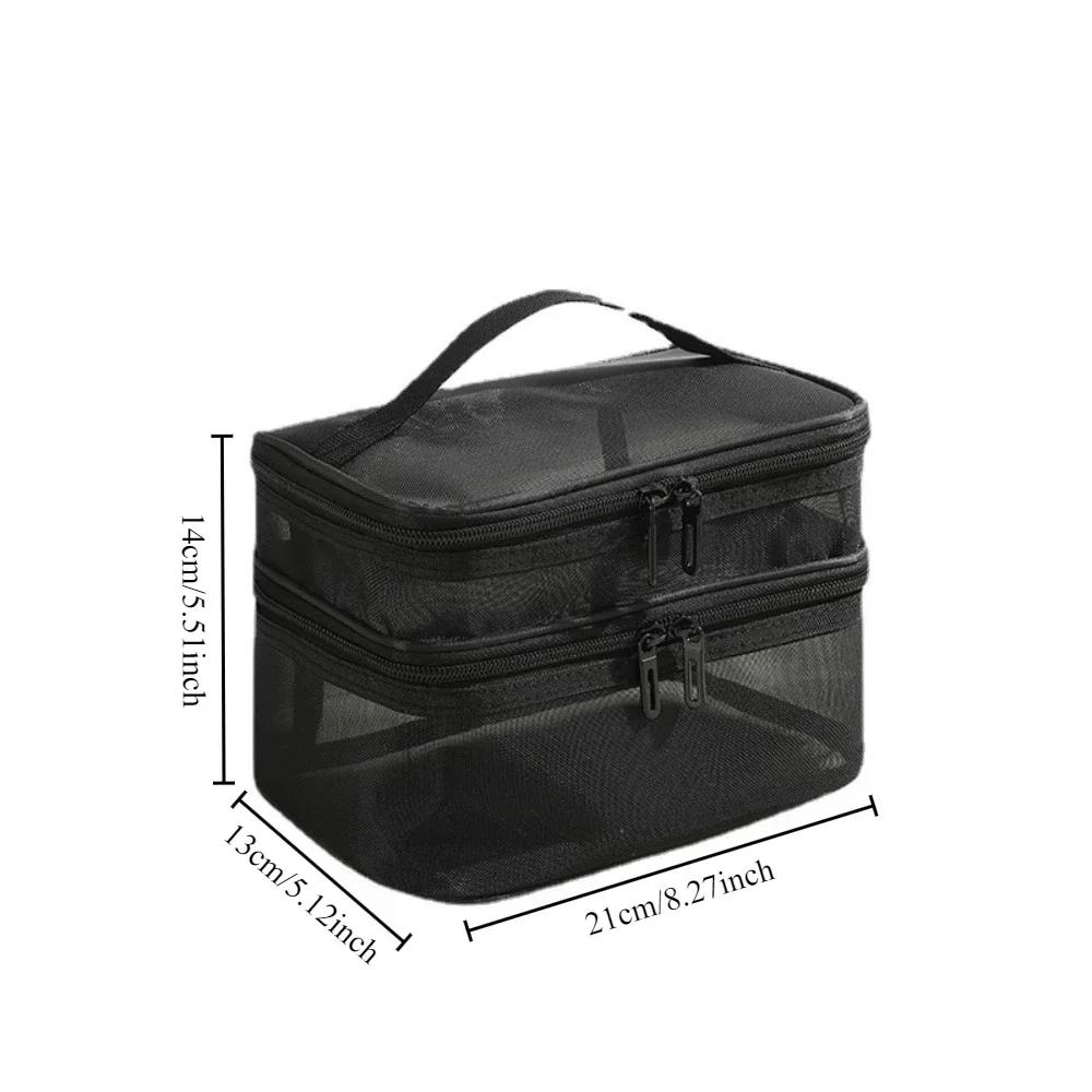 Fashion Transparent Mesh Travel Cosmetic Bag Storage 2 Layer Toiletry Bag Large Capacity Make Up Organizer Bag Women's