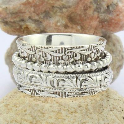 925 Sterling Silver Ring, Flower Spinner Ring, Designer Handmade Silver Ring, Worry Meditation Ring Jewelry, Bridal Wedding Ring,