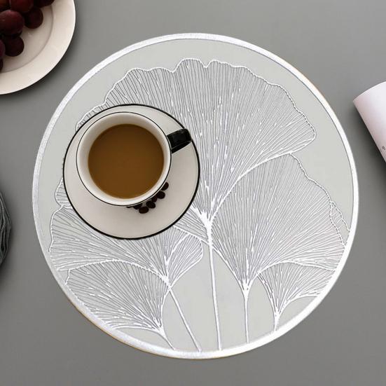 Round Heat Resistant Placemat Ginkgo Design Protection Gold Silver Table Leaf Mat Anti-Scalding Insulated