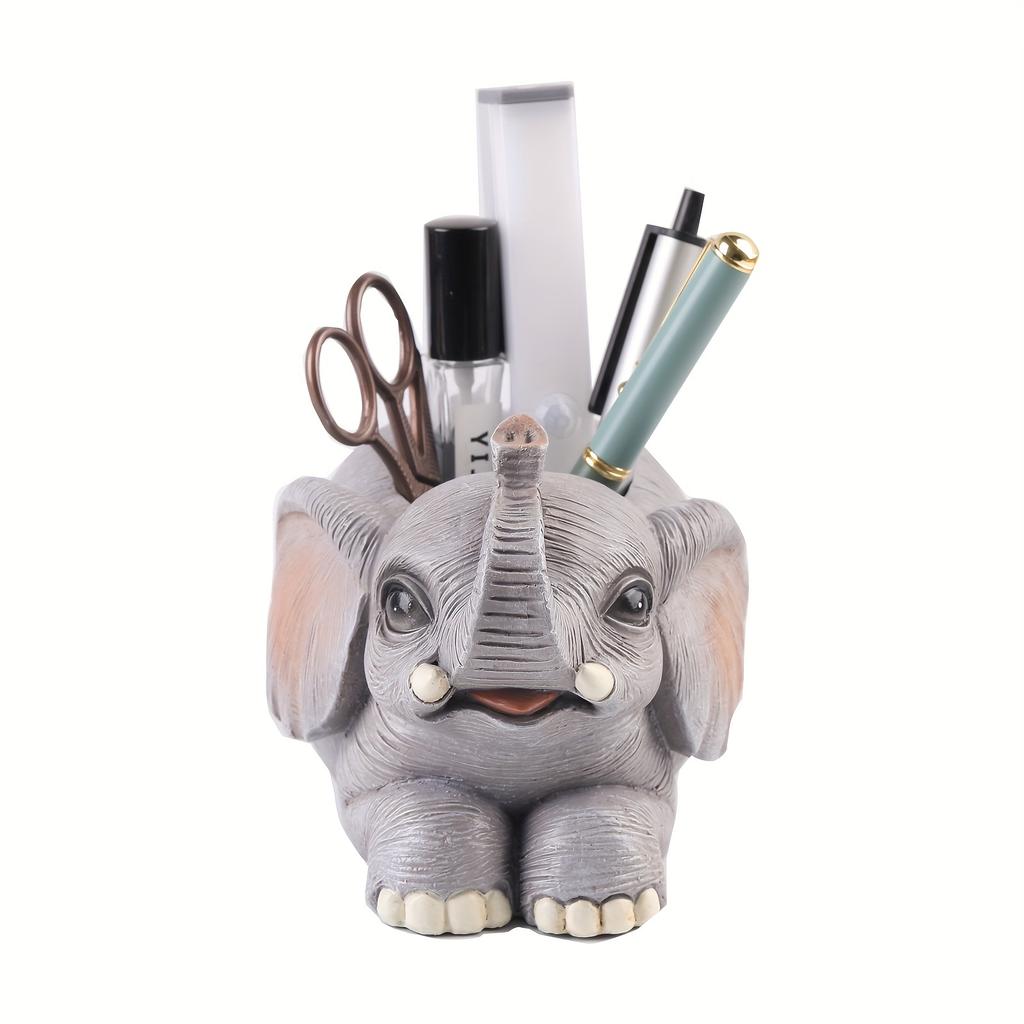 Cute Elephant Pen Pencil Holder - Fashion Desk Organizers for Home Office - Adorable Animal Ornament, Makeup Brush Holder