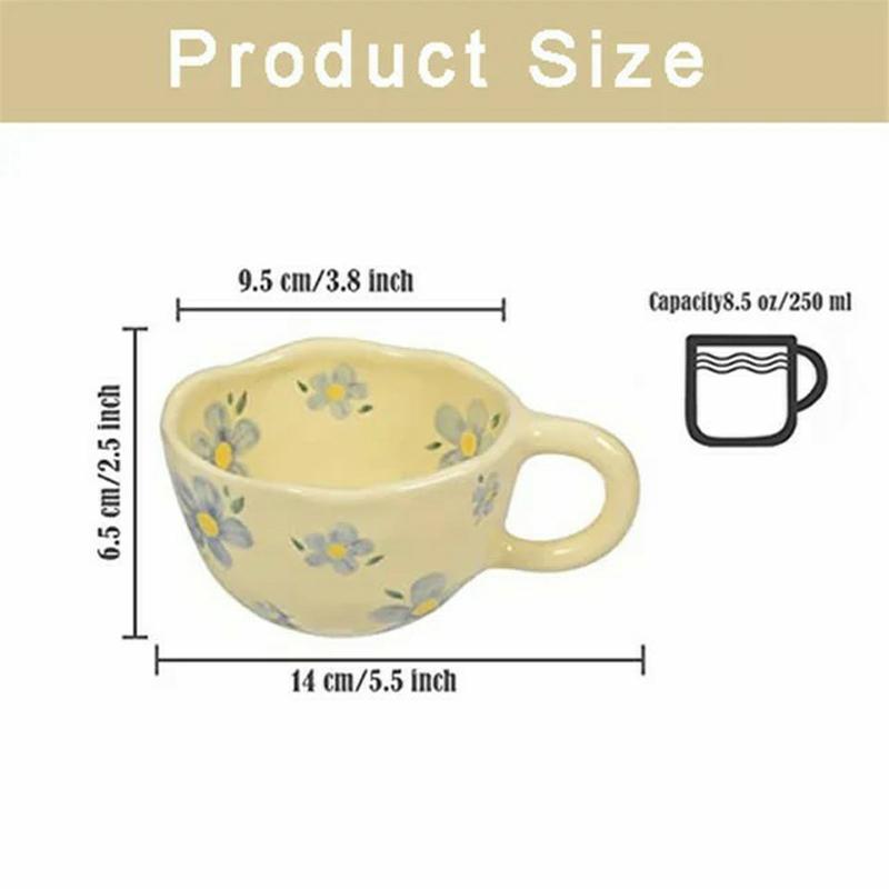 250ml Hand Pinched Irregular Flower Ceramic Mug Coffee Cup Milk Tea Cup Korean Style Oatmeal Breakfast Mug Drinkware Kitchen Cup
