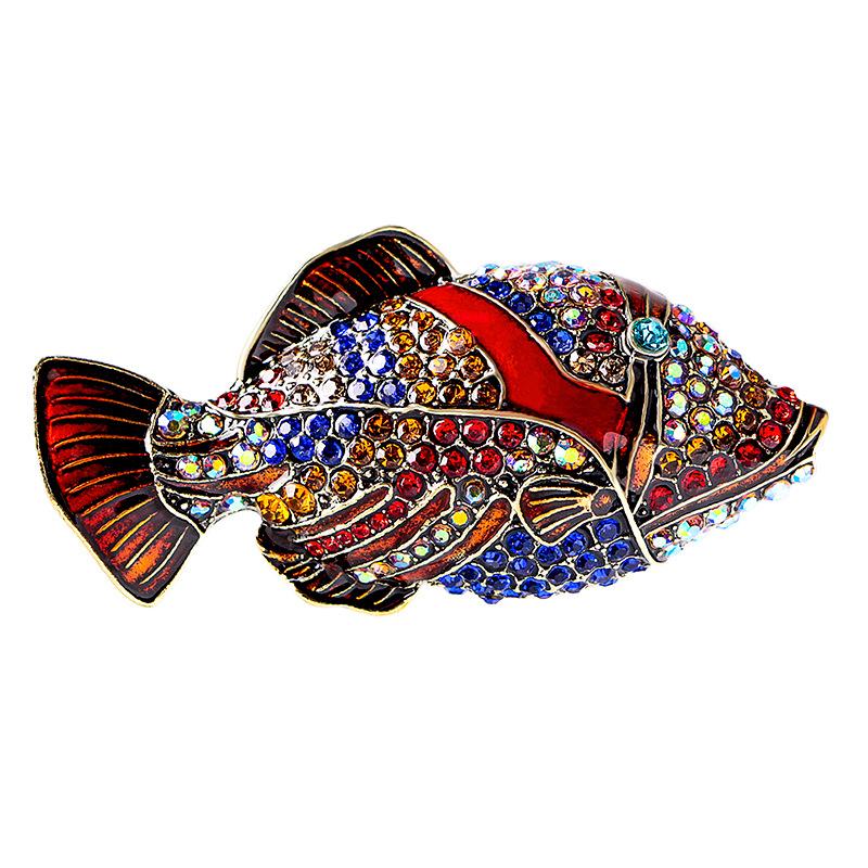 European and American diamond studded tropical fish brooch, alloy vintage, niche and unique, retro style, exquisite clothing pin