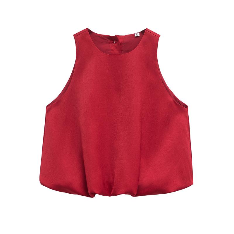 

Женский ретро красный жилет без рукавов - Круглый вырез, Свободный крой, Силуэт баллон, Накидка на весну/лето M