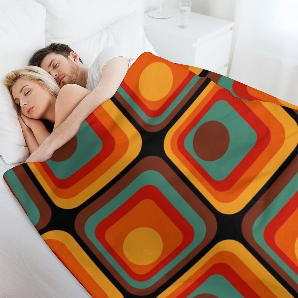 Retro Geometric Gradient Square and Circle Pattern 222 Throw Blanket Winter beds Custom Hair Furry Blankets
