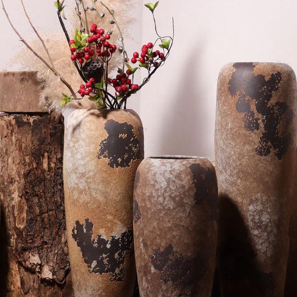 Wabi-Sabi Style Ceramic Floor Vase: Retro Ornament for Dried or Hydroponic Flowers, Perfect for Living Room or Desktop Arrangement.