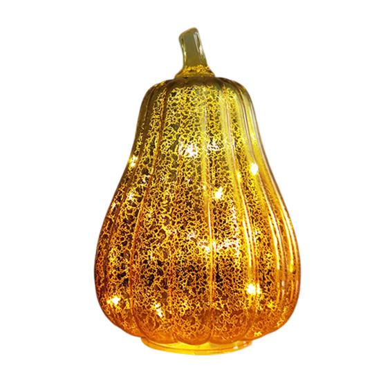 Glass Pumpkin Light Battery Powered LED Light-up Pumpkin Lantern for Halloween Fall Thanksgiving Desk Decor