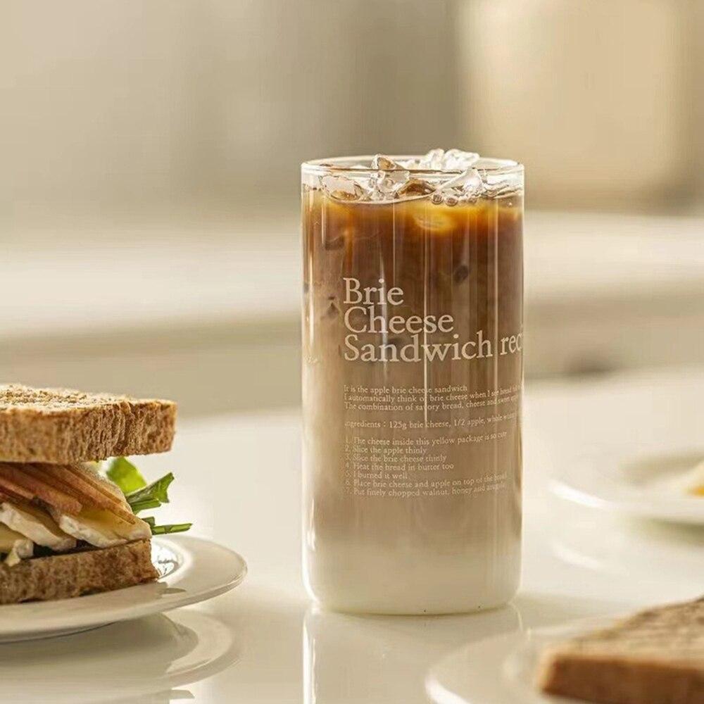 English Letter Glass Cup for Coffee Wine Beer Milk Water Boba Tea Juice Clear Glass Mugs Simple Ice Drinking Cup Gift