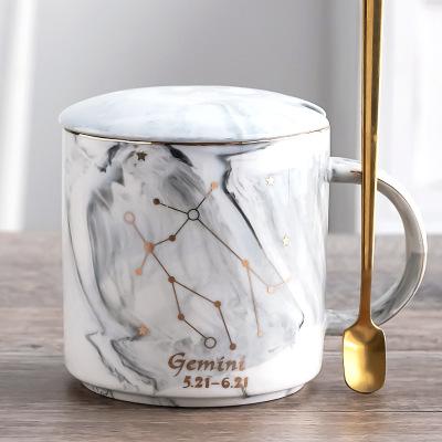 400ML Twelve Constellation Marble Cup with Cover Long Spoon Ceramic Party Tableware Set Porcelain Breakfast Coffee Mug Cup