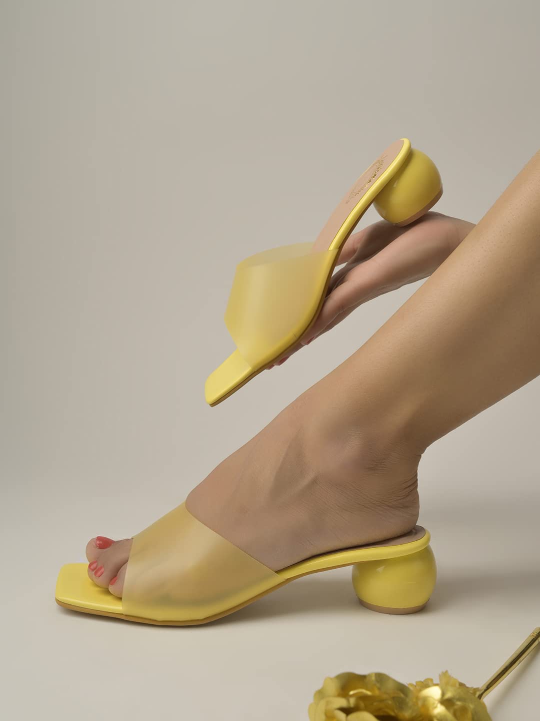 Shoetopia Clear Strap Solid Yellow Block Heels for Women & Girls /UK4 4 UK жёлтый
