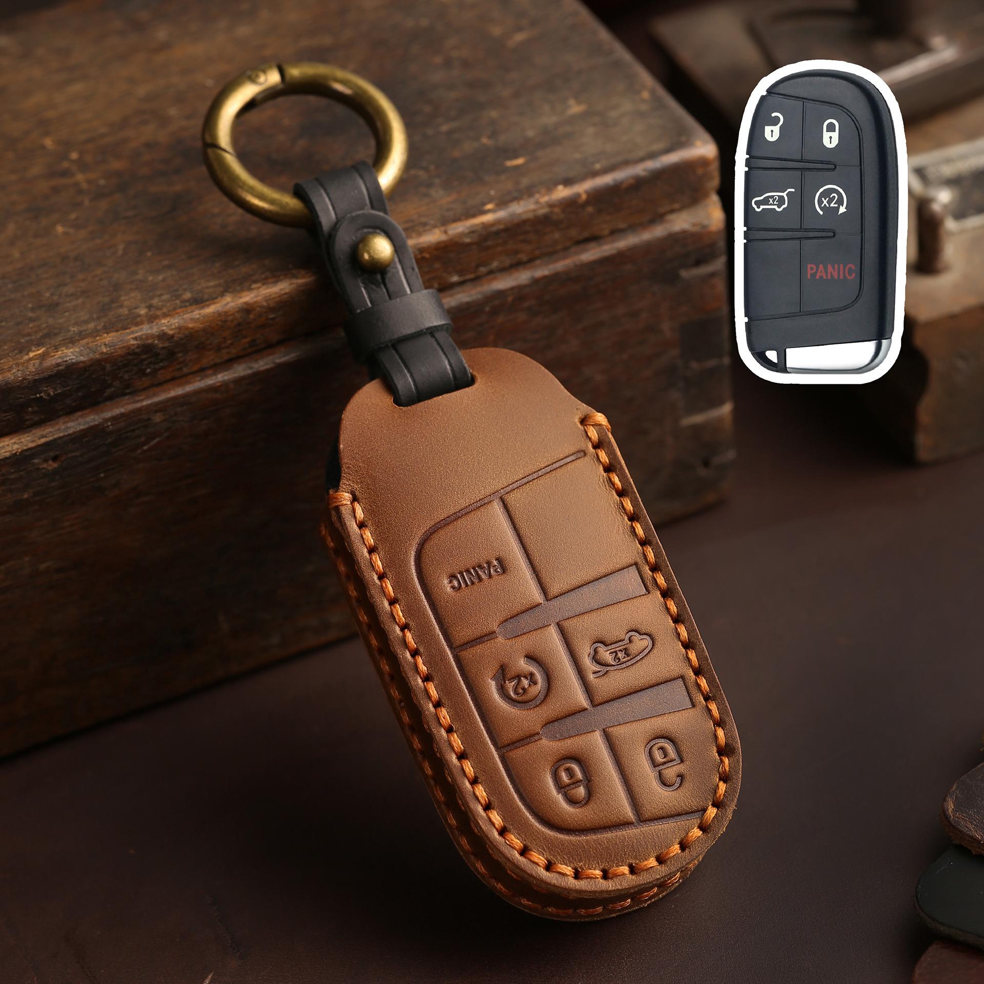 

Applicable Jeep JEEP Free Light Key Bag Big Commander Compass Grand Cherokee Leather Handmade Protective Case коричневый