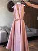 2026 Spring Women's Solid Color Sleeveless Lapel Dress - Slimming, Elegant, and Waist-cinching with a Flared Hem