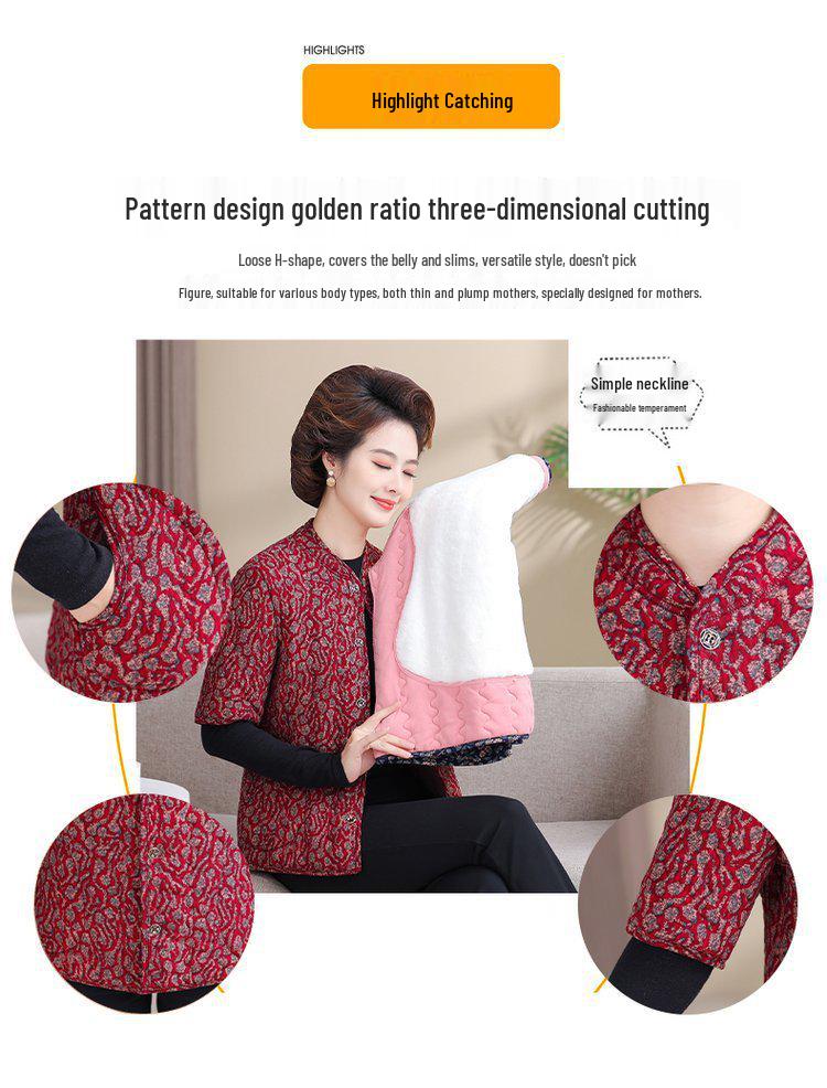 Women's Camel Down Cotton Vest for 50-60-Year-Olds: Thick, Mid-Sleeve Winter Jacket