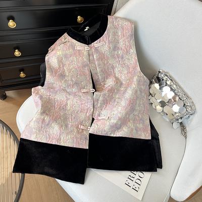 Type 2025 New Buckle Jacquard Golden Velvet Splicing Vest Early Spring Temperament Women's Top