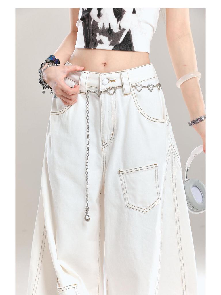 D9021 Damen Locker Weitbeinige Gebogene Jeans - Frühling/Herbst Bodenlanger Stil