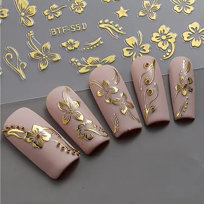 1 list Samolepicí bronzové květinové nálepky a obtisky na nehty pro ženy, potřeby pro nail art, nálepky na nehty pro nail art, párty doplňky