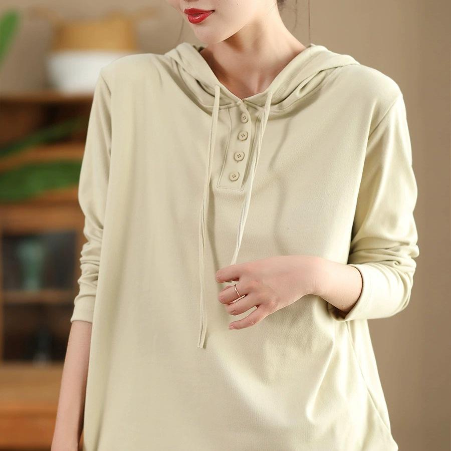 Yuanyuanmei Autumn Mickey Fleece Hoodie: Soft, Long Sleeve, Loose Fit, Slimming Pullover.