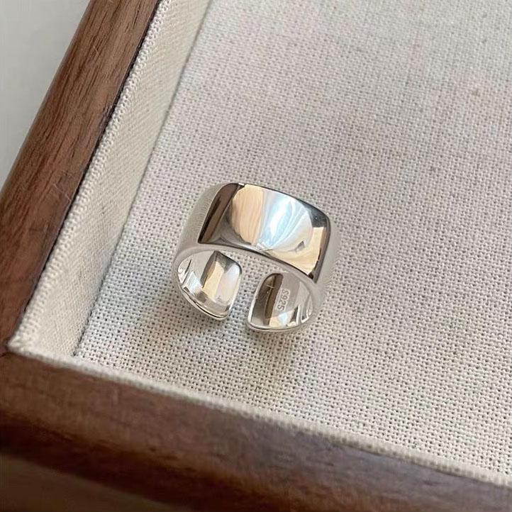 925 Sterling Silver Simple Ring For Women Fine Jewelry Finger Adjustable Open Vintage Smooth Ring For Party Birthday Gift