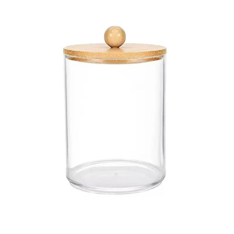 Round Acrylic Cotton Swab Box With Lid Dustproof Makeup Cotton Storage Toothpick Organizer Box