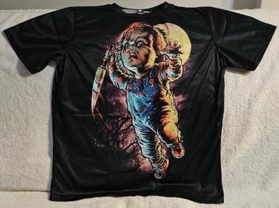 CHUCKY BAMBOLA IL GIOCO DI CHUCKY LUNA PIENA ATTACCO COLTELLO HORROR SPAVENTOSO T-shirt