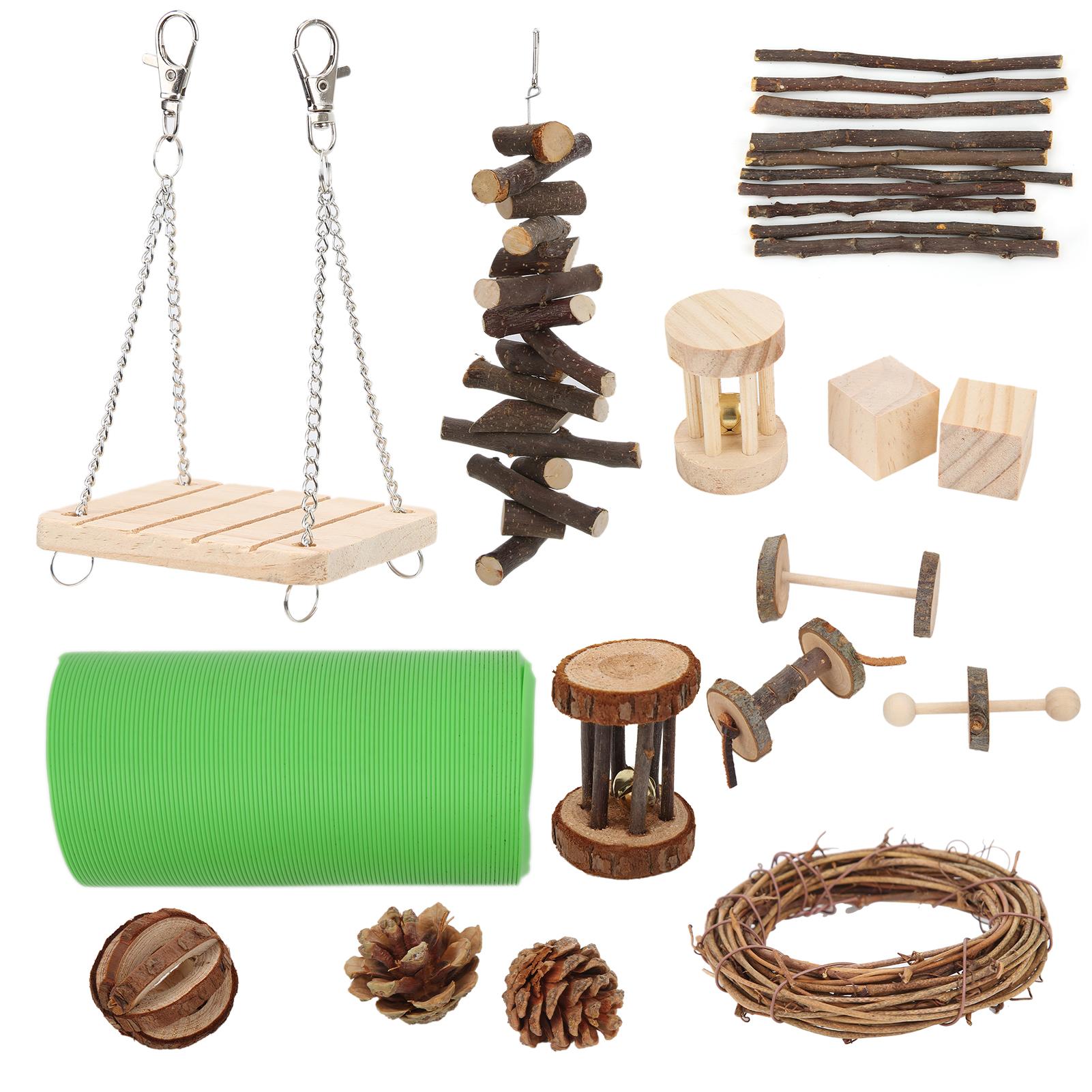 

15 шт. Игрушки для хомяков Натуральные деревянные укрытия Игрушки для движения и жевания для шиншилл, морских свинок, кроликов