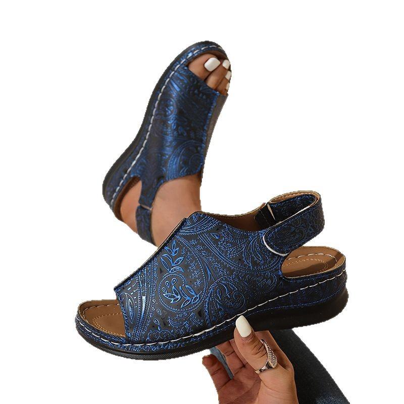 Plus Size 43 Platform Wedge Open Toe Sandals Women's 2025 New Rear Velcro Roman Fish Mouth Sandals
