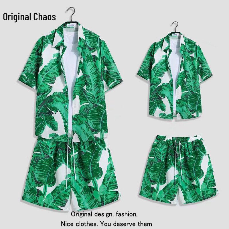 Hawaiian Floral Beach Resort Unisex Two-Piece Set: Loose Short Sleeve Shirt & Shorts