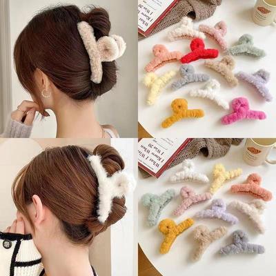 Autumn/Winter Furry Korean Plush Shark Hair Clip - Cute Updo Claw, Cross Clip, One-Word Design