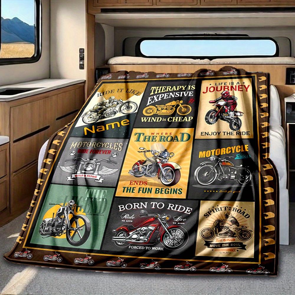 Motorcycle Flames Personalized Name Blanket Personalized Name Soft Comfortable Stylish Blanket Car Blanket Perfect For Travel Camping Outdoor Home