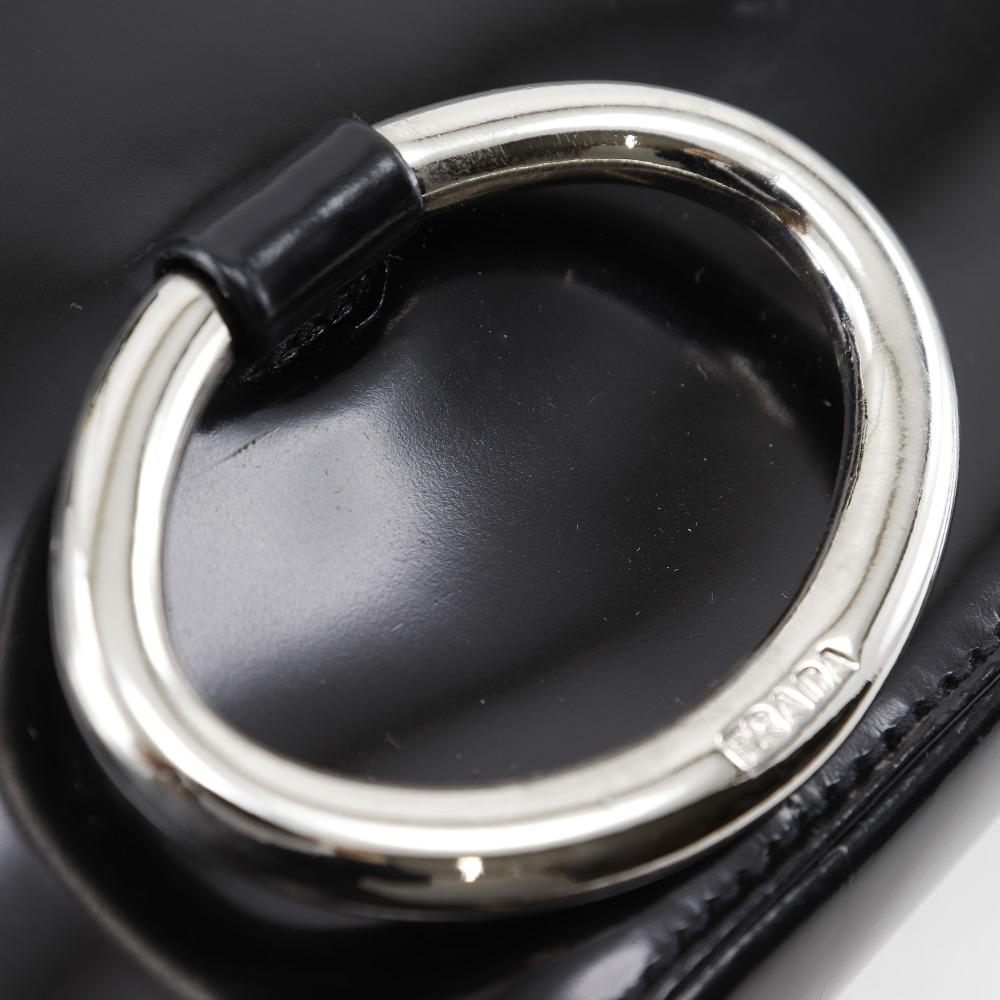 Prada One Belt Shoulder Bag Black Patent Leather Women Used