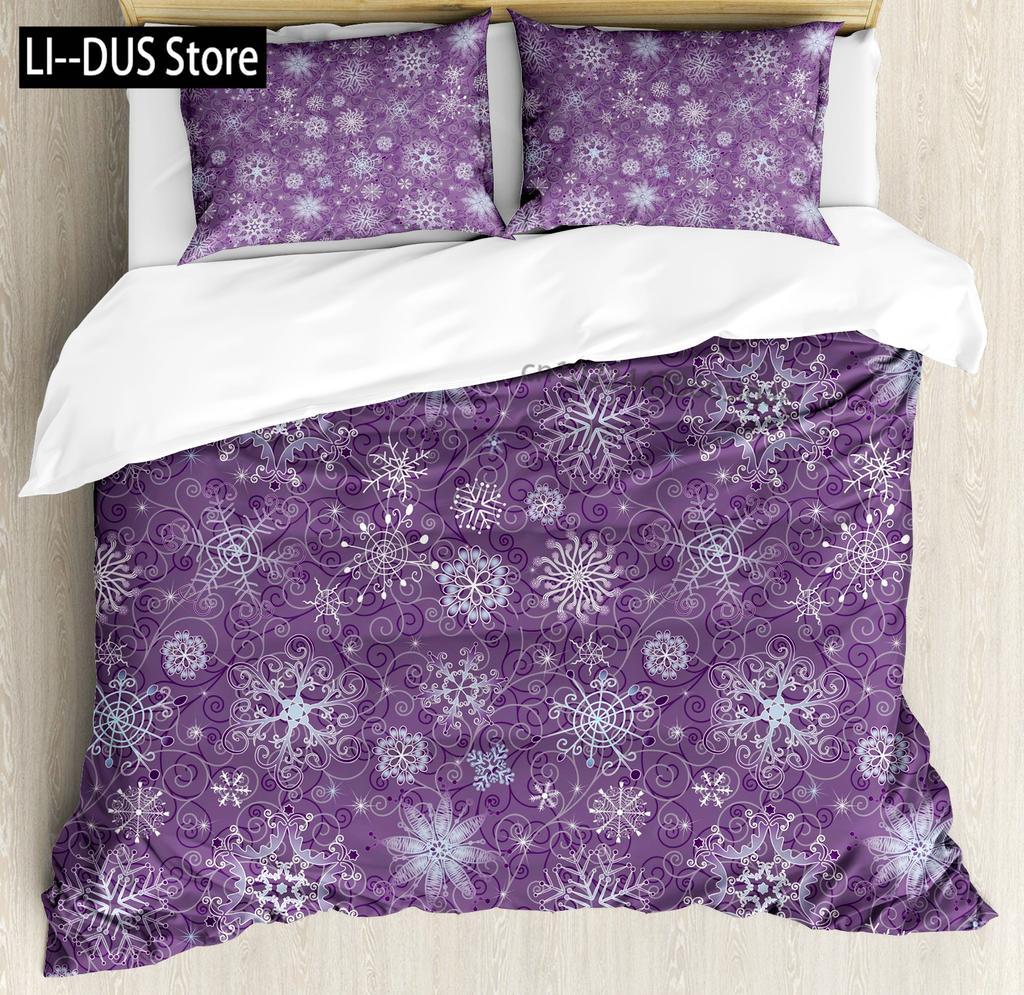 Comforter Snowflake Snow Pattern Winter Decorative 3 Piece Bedding Set With 2 Pillow Shams King Twin Size Bed Collection
