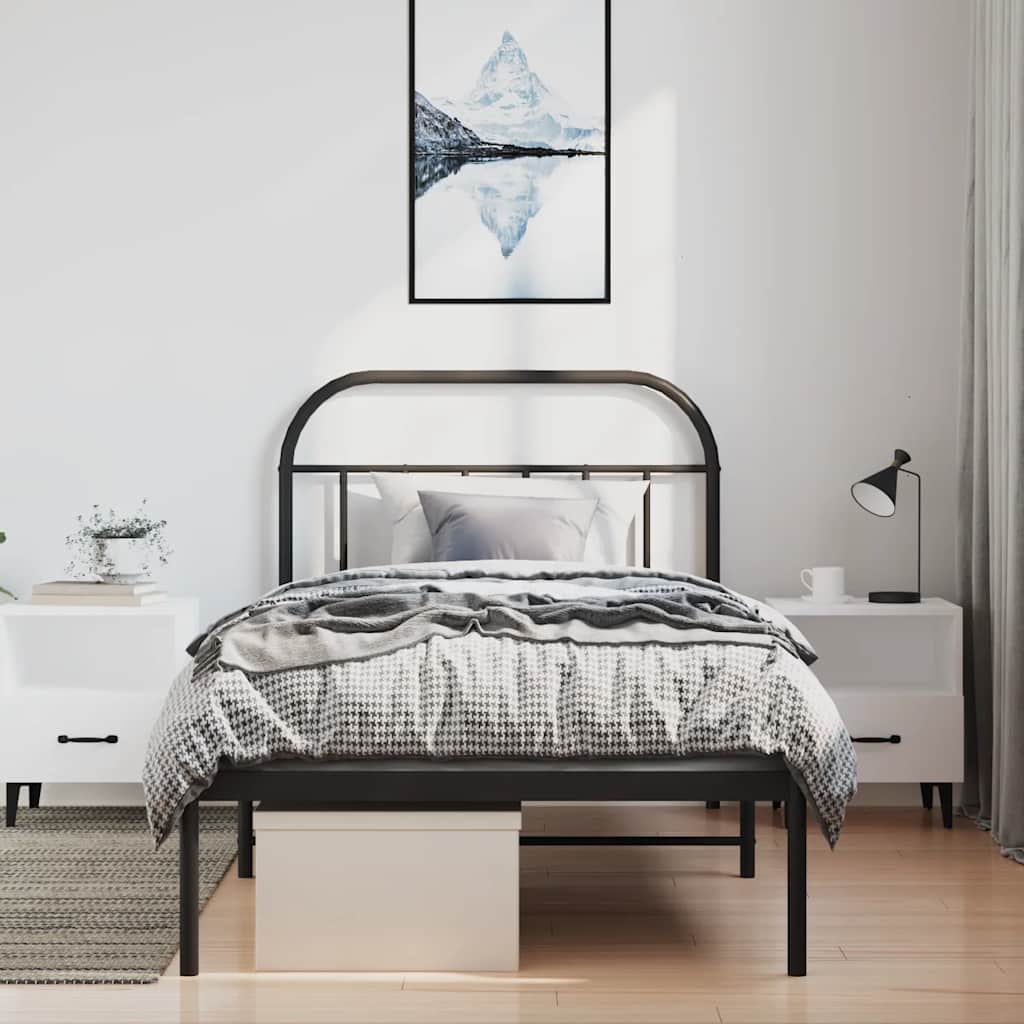 Metal Bed Frame with Headboard Black 100 x 190 cm
