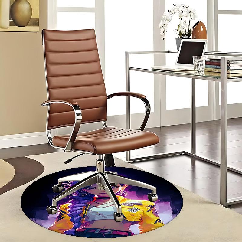 1pc Anime Design Round Carpet - Office Chair Mat with Purple Hair Girl Print, Suitable for Home Decor, Gaming Room