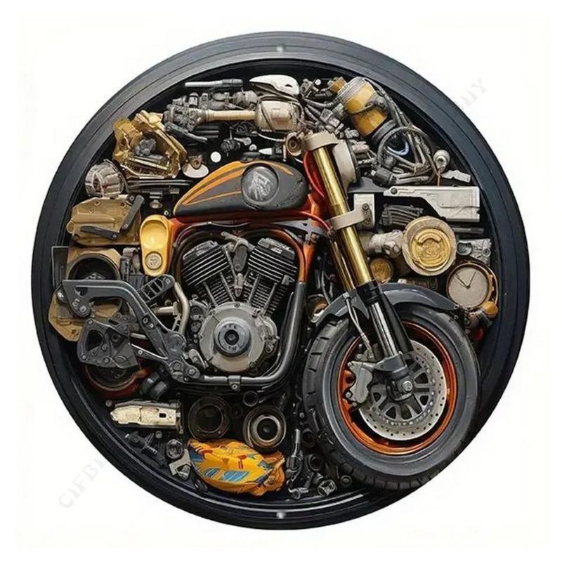 Motorcycle 2D Flat Design Round Sign, 20x20cm Wall Decor