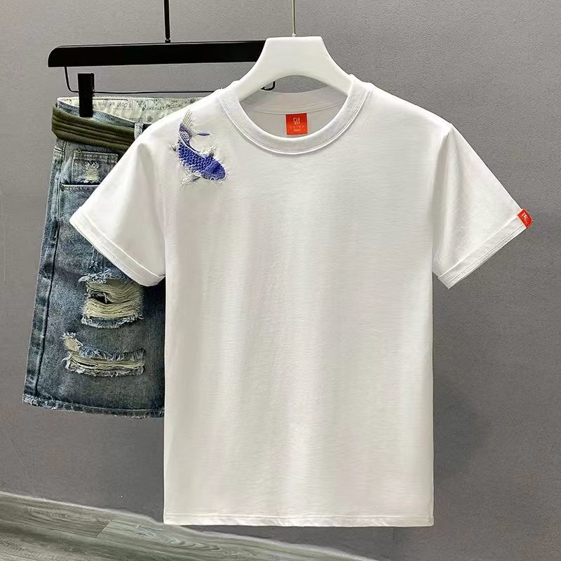 Camiseta de hombre de verano minimalista con cuello redondo estampado estilo chino tendencia casual suelta moda oversize manga corta