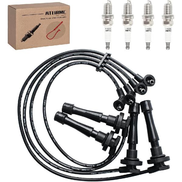 Set of 4 PCS Ignition Spark Plug Wires 32702-P0A-A00 8028 RC-HE73 671-4179 & 4 Iridium Spark Plugs Set Compatible with 1998-2001 Honda Accord DX