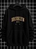 Unisex Hoodie, Casual Daily Wear, NYC Letter Print, Pullover Sweatshirt, Streetwear Style, Autumn Winter Season, Front Kangaroo Pocket And Drawstring