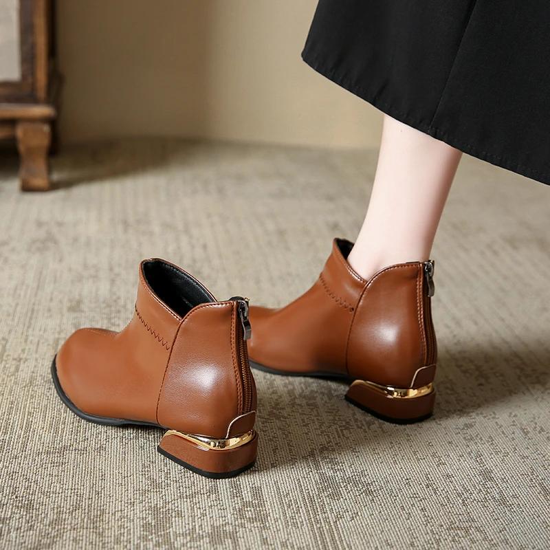 New Style High-end Top Cowhide Leather Boots Women Fashion Boots Single Winter Warm Shoes Snow Boots Elegant Large Size 35-43