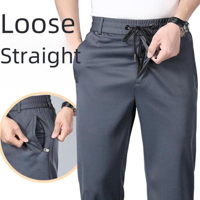 Pantaloni estivi in seta ghiacciata con elastico in vita da uomo: larghi, dritti, casual e leggeri per la mezza età