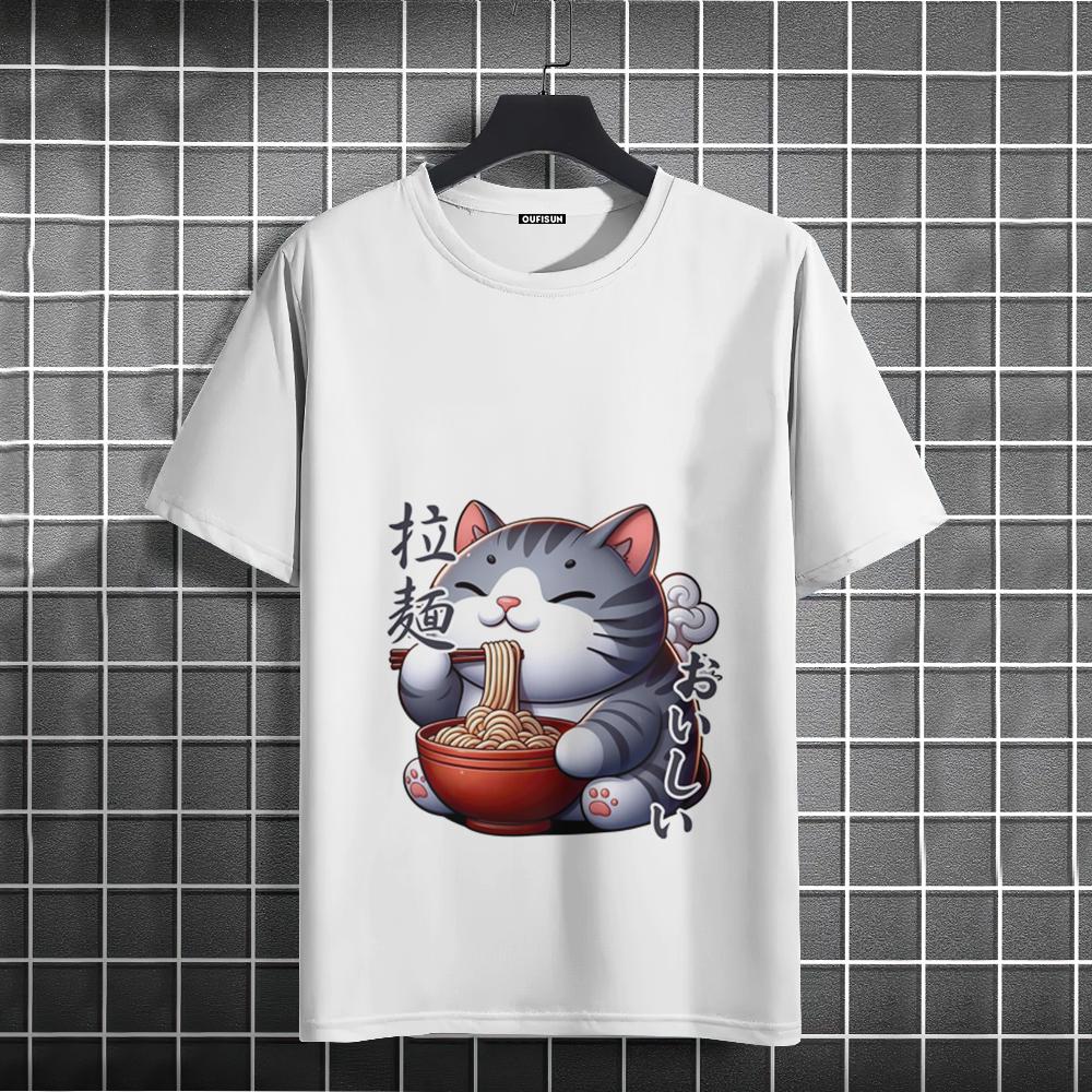 Noodle Cat 3d Print T-Shirts For Men Tee Shirts Summer Casual Short Sleeve Tops Harajuku Loose Oversize T-Shirt Men Clothing New