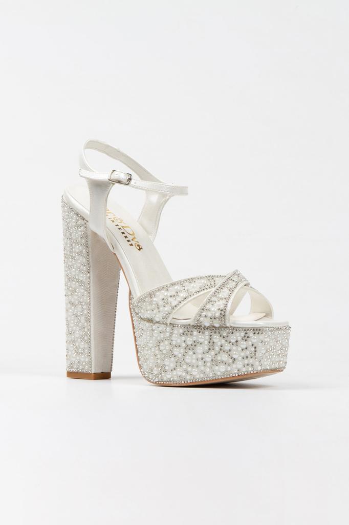 Damenmode Gold Spiegel Voll Perlenstein Klassisch Ecke Geformt Dick Absatz Abendschuhe für Party