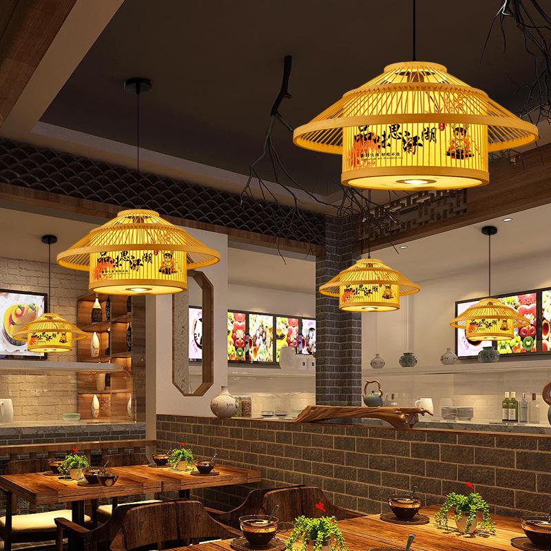 Retro Bamboo Pendant Lamp for Restaurants and Hotels - Chinese Style with Spotlight
