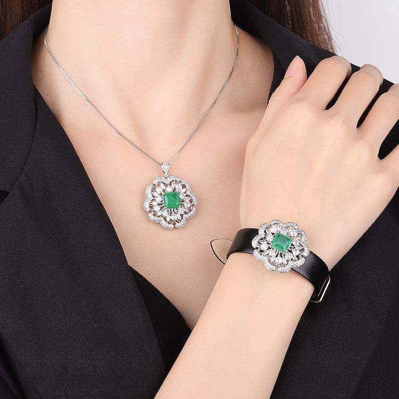 Emerald Wristband Bracelet Red Corundum Gemstone Layered Petal Wrist Chain Jewelry Set Paraiba Necklace