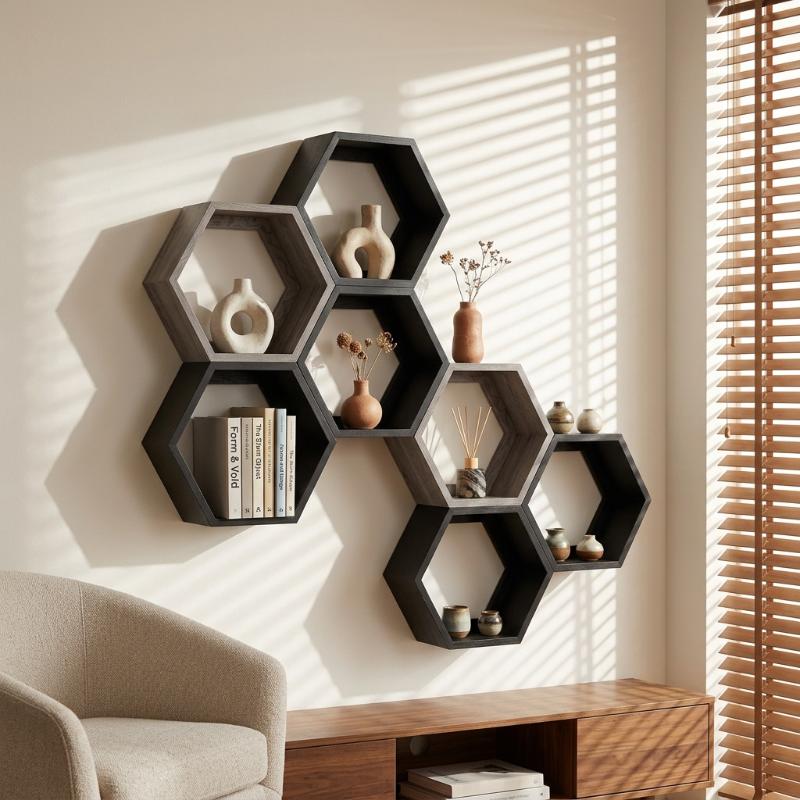 3Pcs Hexagonal Suspended Storage Rack Nordic Wall Hanging Rack Living Room Entrance Creative Geometric Storage Decoration Rack